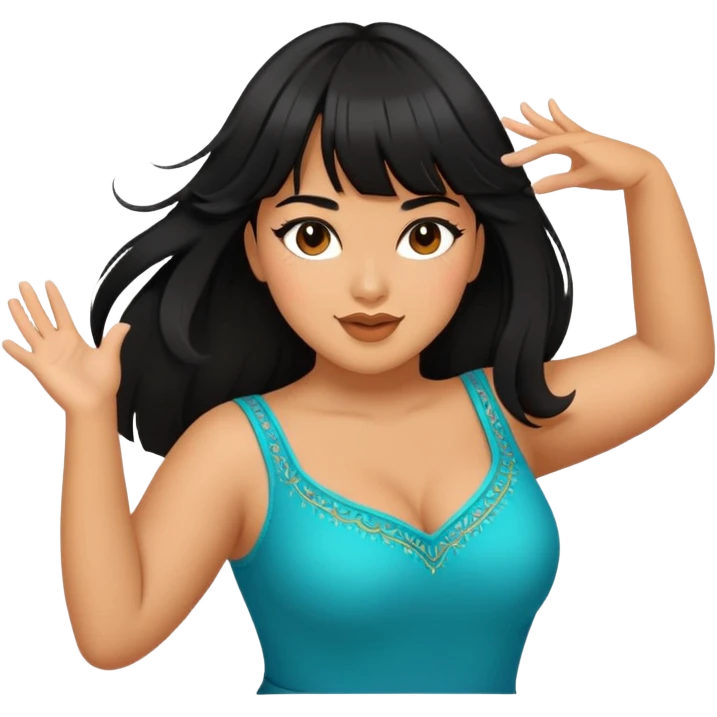 Latina girl with bangs black long hair plus size dancing emoji