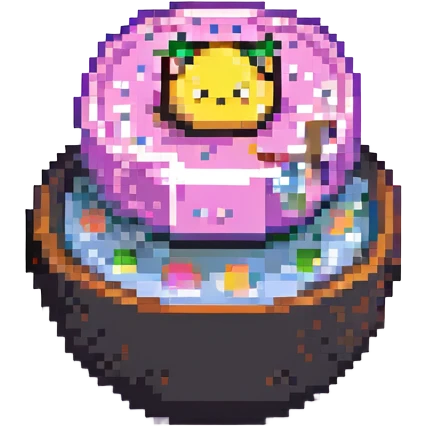 Ditto desayunando, pixel art retro emoji