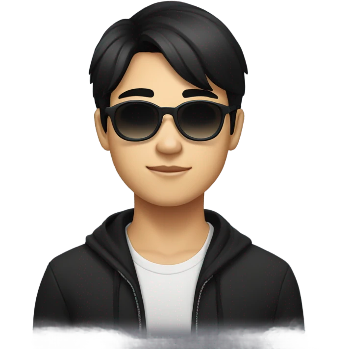 programmer, student, asian, black hair, black eyes, male, round face, black sunglasses emoji