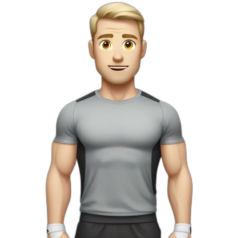 Confused Pale skinned Fit Man With the biceps and dark brown hair in black shirt, gray sports shorts and white Sneakers emoji