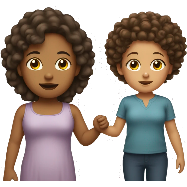 woman with straight Brunette hair holding a girl toddler with curly hair emoji