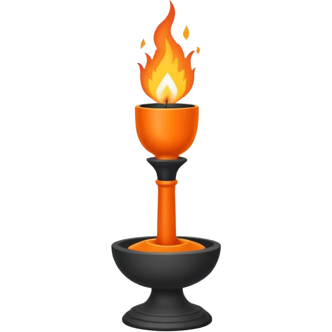 A minimalist ceremonial torch with a shallow black bowl on top holding bright flames. The bowl is supported by a tall, rectangular gray pedestal with clean, smooth surfaces and sharp edges. emoji