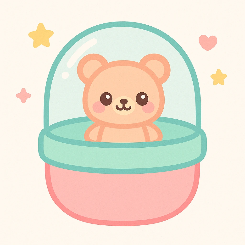 playful gachapon capsule with toy inside, bright colors emoji