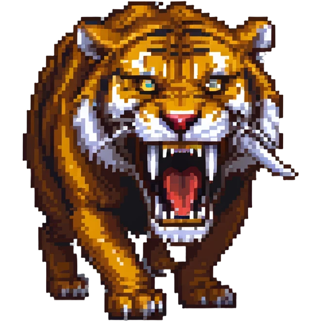 saber-toothed tiger with massive canine teeth four times longer than its entire body, incredibly exaggerated fangs emoji
