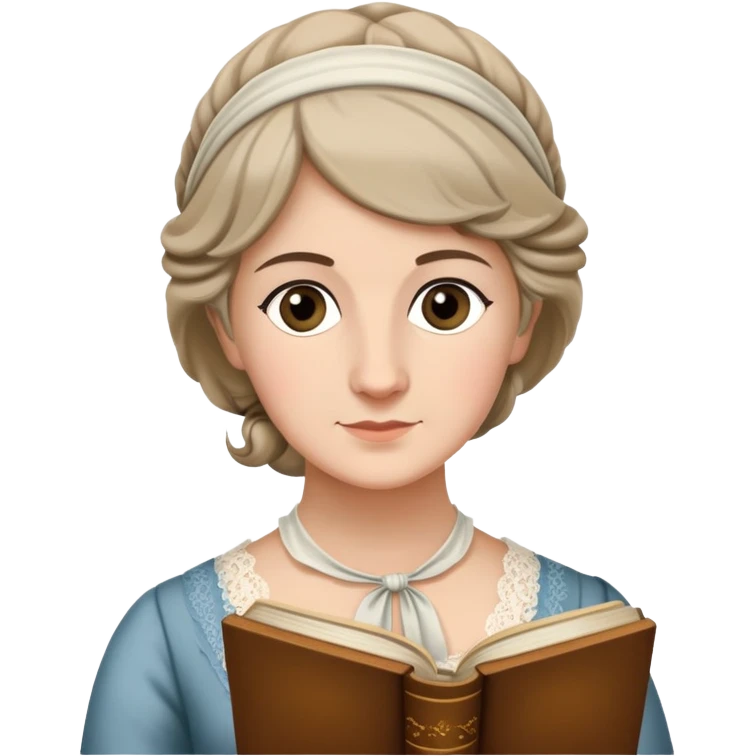 jane austen looking at a book emoji