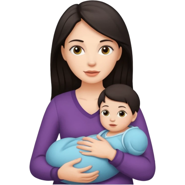 Beautiful white woman with dark hair holding a baby emoji
