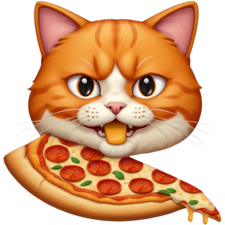 angry cat eating pizza, portrait, bust up emoji