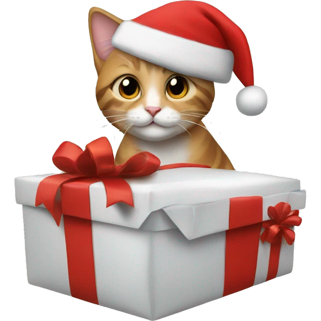 Cat with Santa hat on a gift  emoji