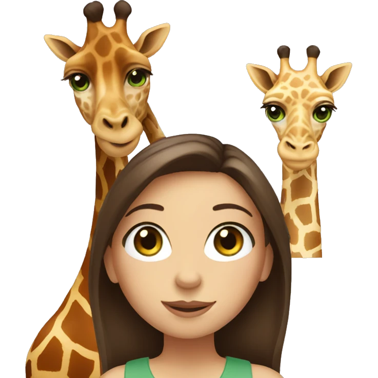 girl with brunette hair and green eyes with a giraffe emoji