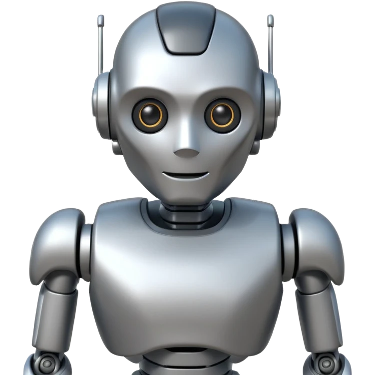 robot picking running, face direct to camera, half body, emoji