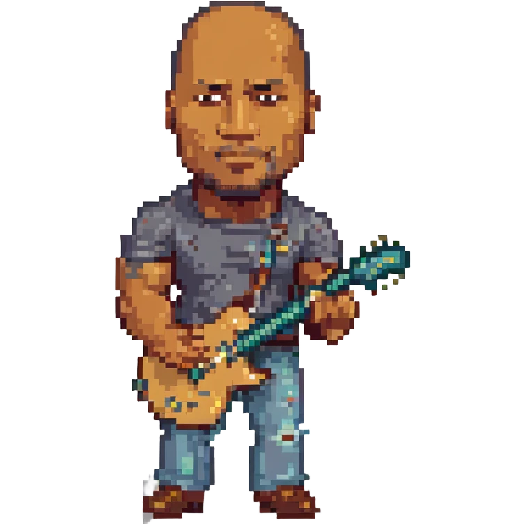 The Rock (Dwayne Johnson) playing a guitar, pixel art style emoji