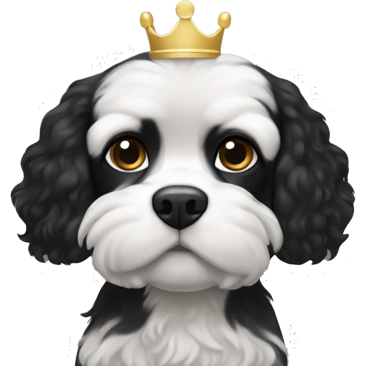 Small completely black king spaniel with black fur on his whole face and white stripe on chest emoji