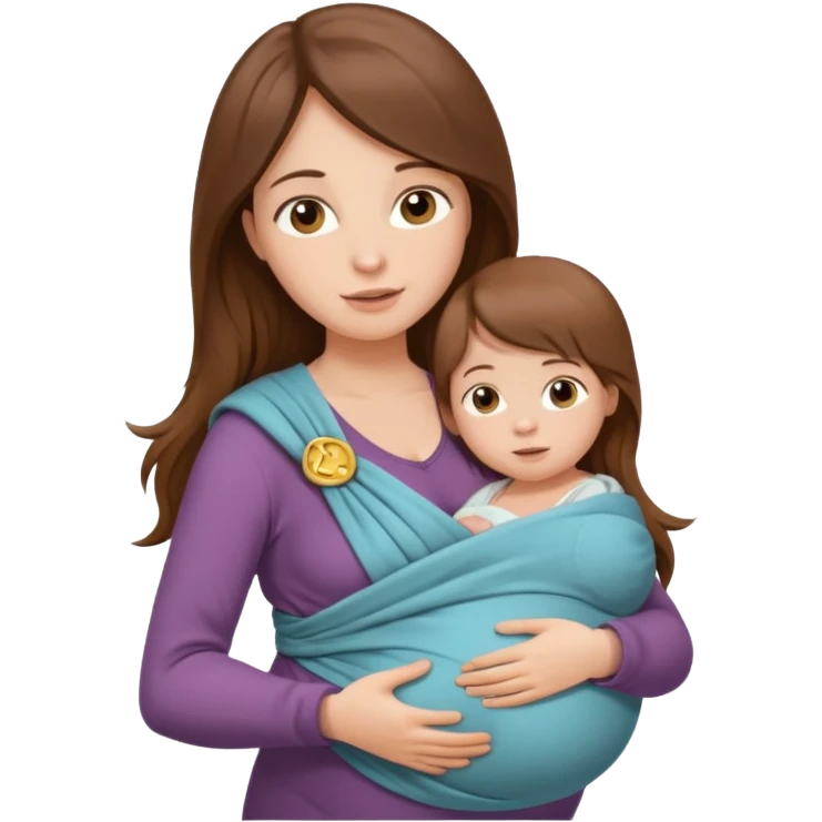 Pregnancy babywearing mom with long brown hair and fair skin with a small baby and wrap  emoji