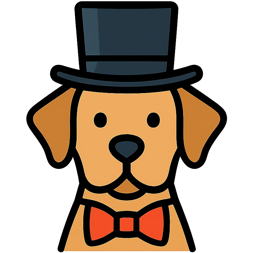 A dog wearing a top hat, formal, elegant emoji