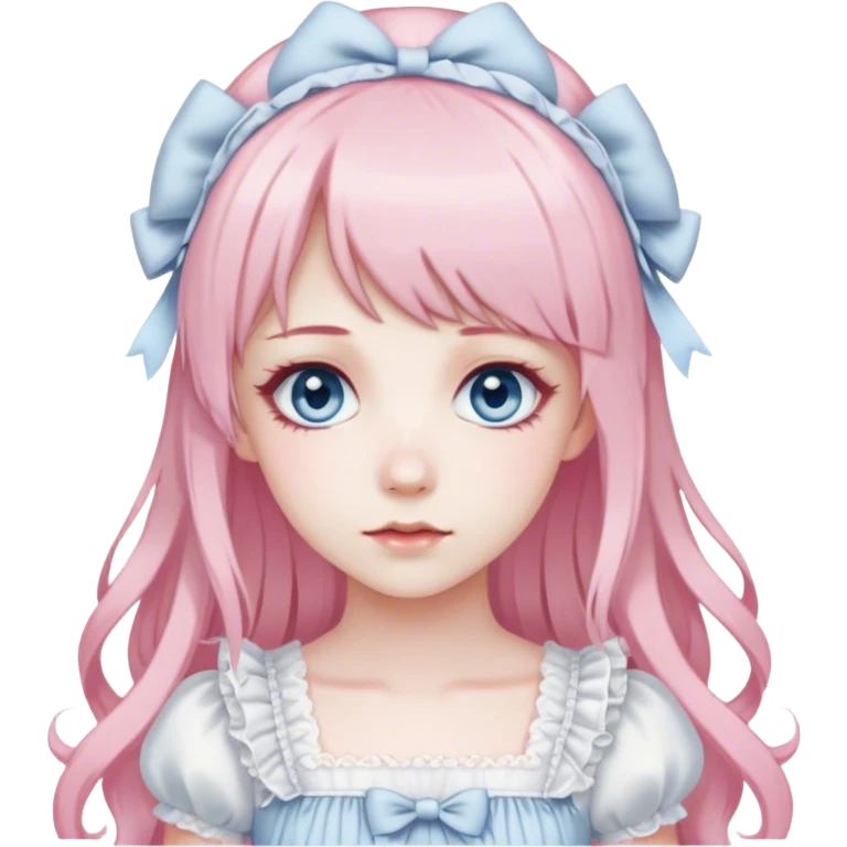 sweet lolita long light pink hair grayish blue eyes pale skin white dress emoji