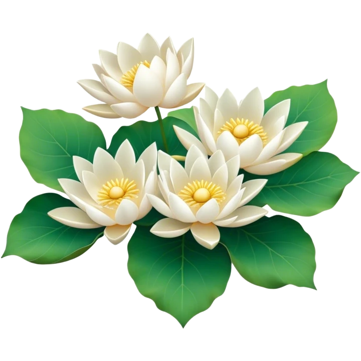 bouquet white Nymphaea lotus,stem, lotus leaf emoji