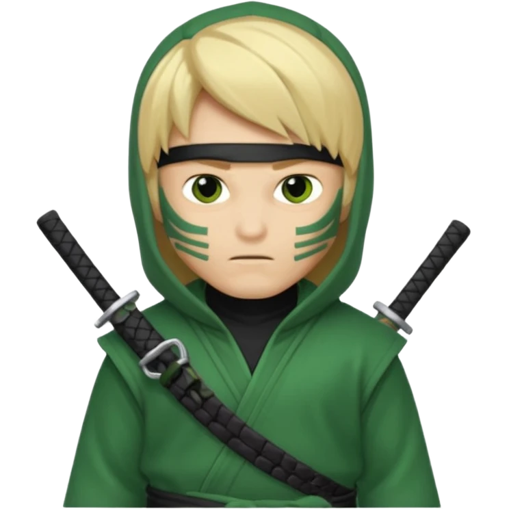 Green ninja Lloyd garmadon blonde hair, kaptur hoody on his head but blonde grzywka visible  emoji