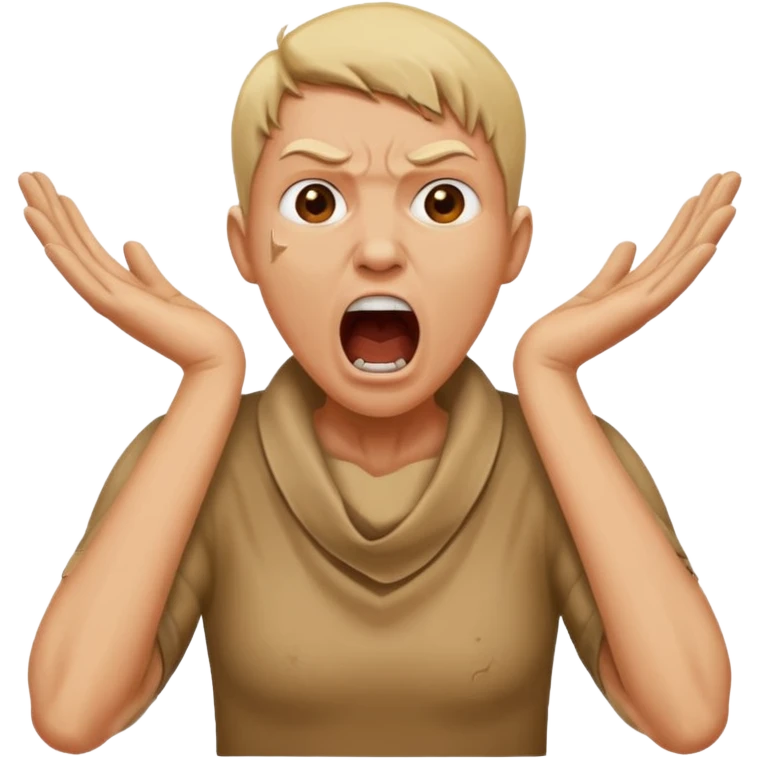 a bust of a person with both their hands around their neck with a face yelling emoji