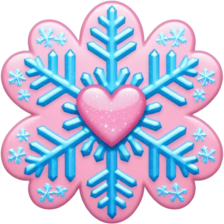 snowflake pink heart color white baby blue and baby pink glitter glow basic realist emoji