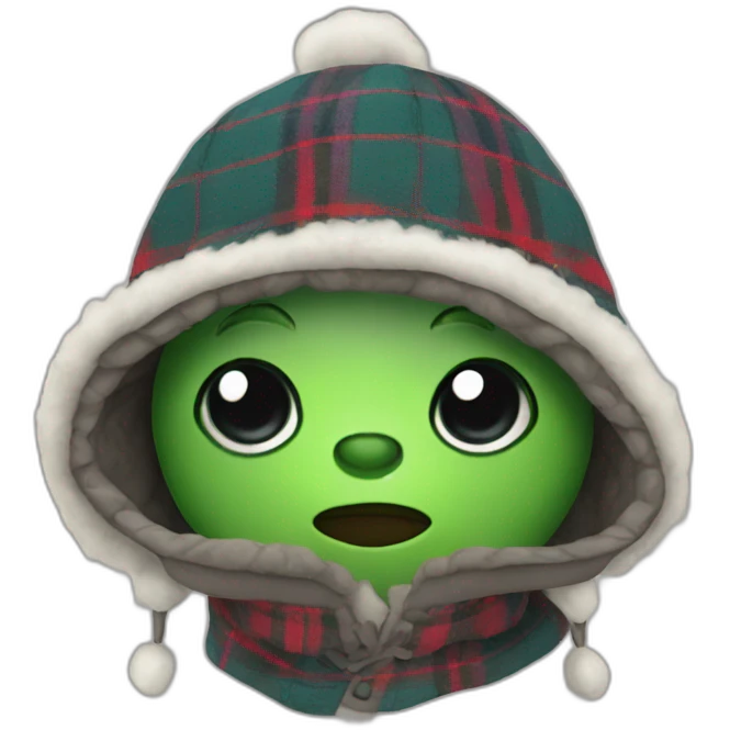 Alien in plaid winter hat with flaps emoji