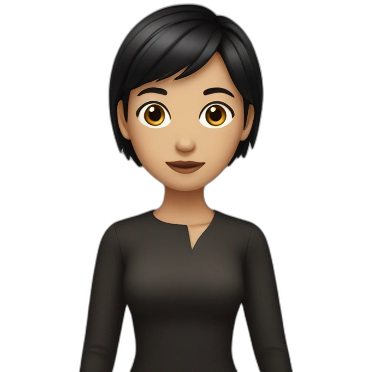 A girl with short black hair, wheat-coloured skin, wearing black  emoji