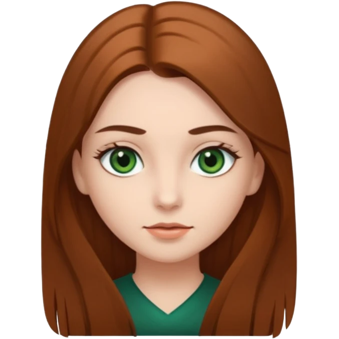 Girl with dark green eyes, light eyebrows and long brown straight hair emoji