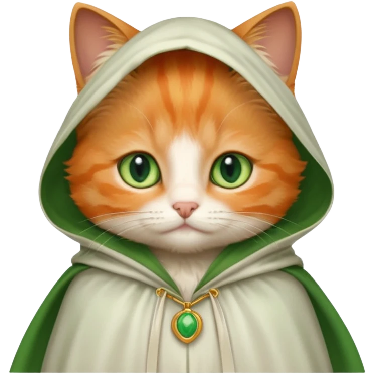 baby orange cat green eyes, in white cloak emoji
