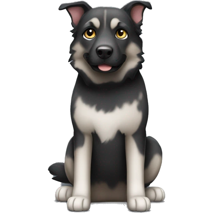 Black adult shepard dog and grey tabby cat  emoji