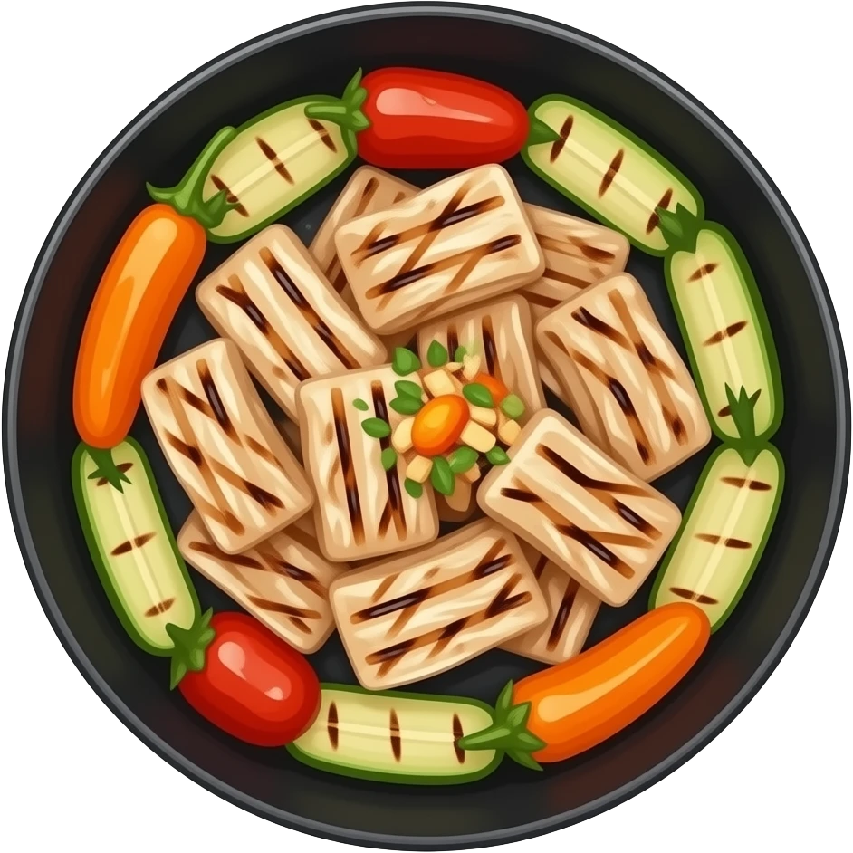 aesthetic korean gopchang set, top view composition, sizzling grilled meat, vegetables around, dark background, cinematic food photography emoji