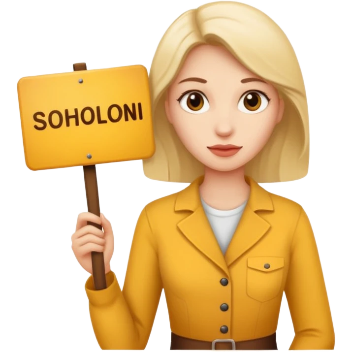 women with a sign with "Sosholondas" on it emoji