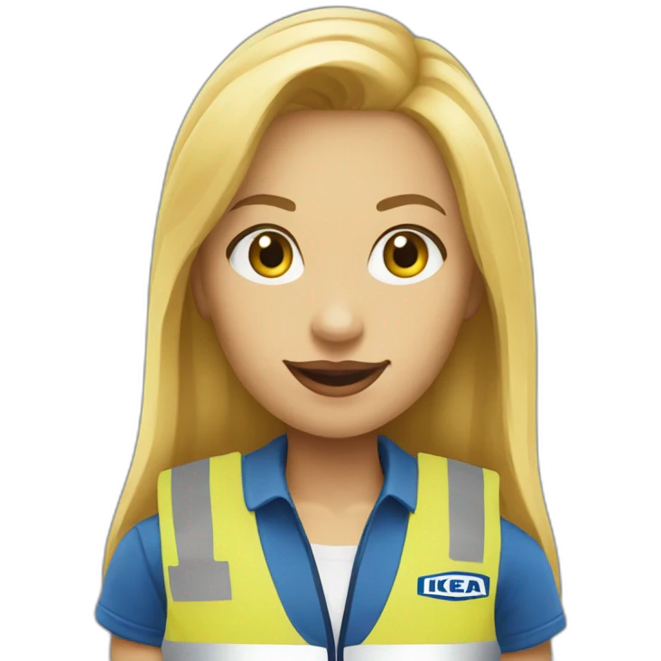 Ikea coworker blond woman blue stripes t-shirt and yellow security vest emoji