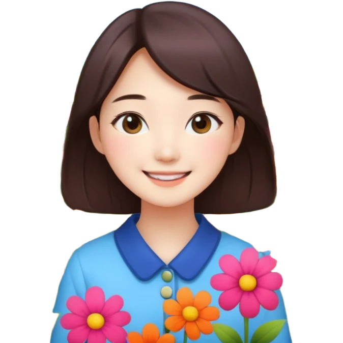 Cute korean girl background flower garden  emoji