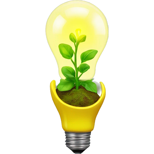 a plant sprout inside a yellow glowing idea lightbulb emoji