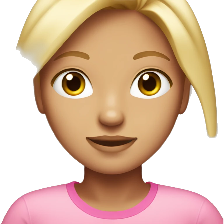 A girl that’s tan and has blonde hair with brown eyes wearing pink shirt emoji