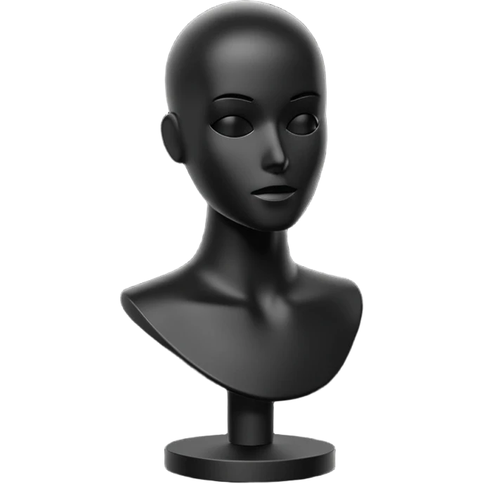 Minimalistic flat vector icon, iOS style, thin black contour on white background. Matte black mannequin in front of in 3D monochrome style. emoji