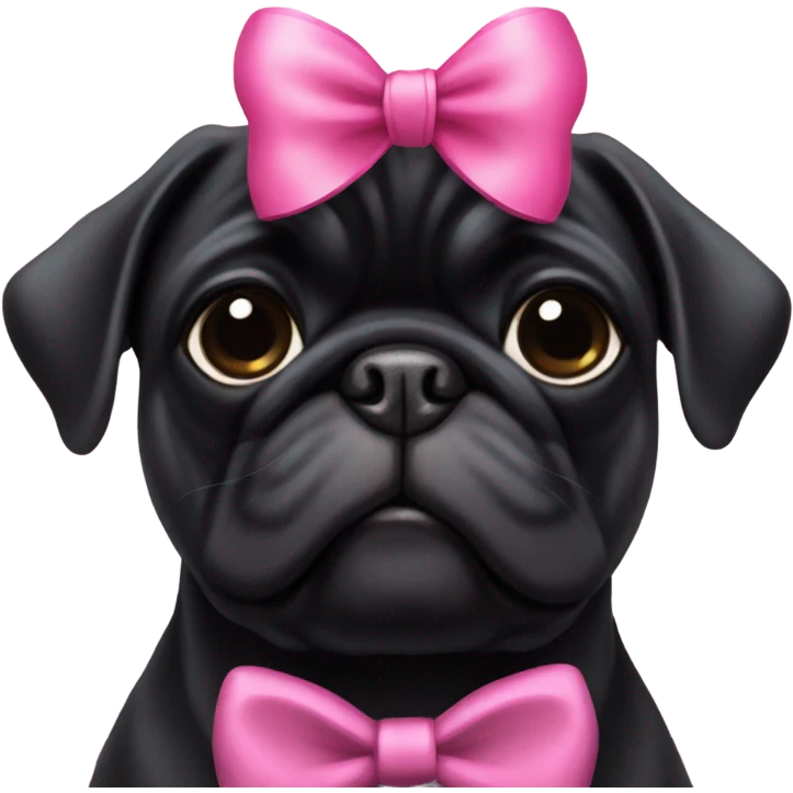 Black pug with pink bow on head emoji