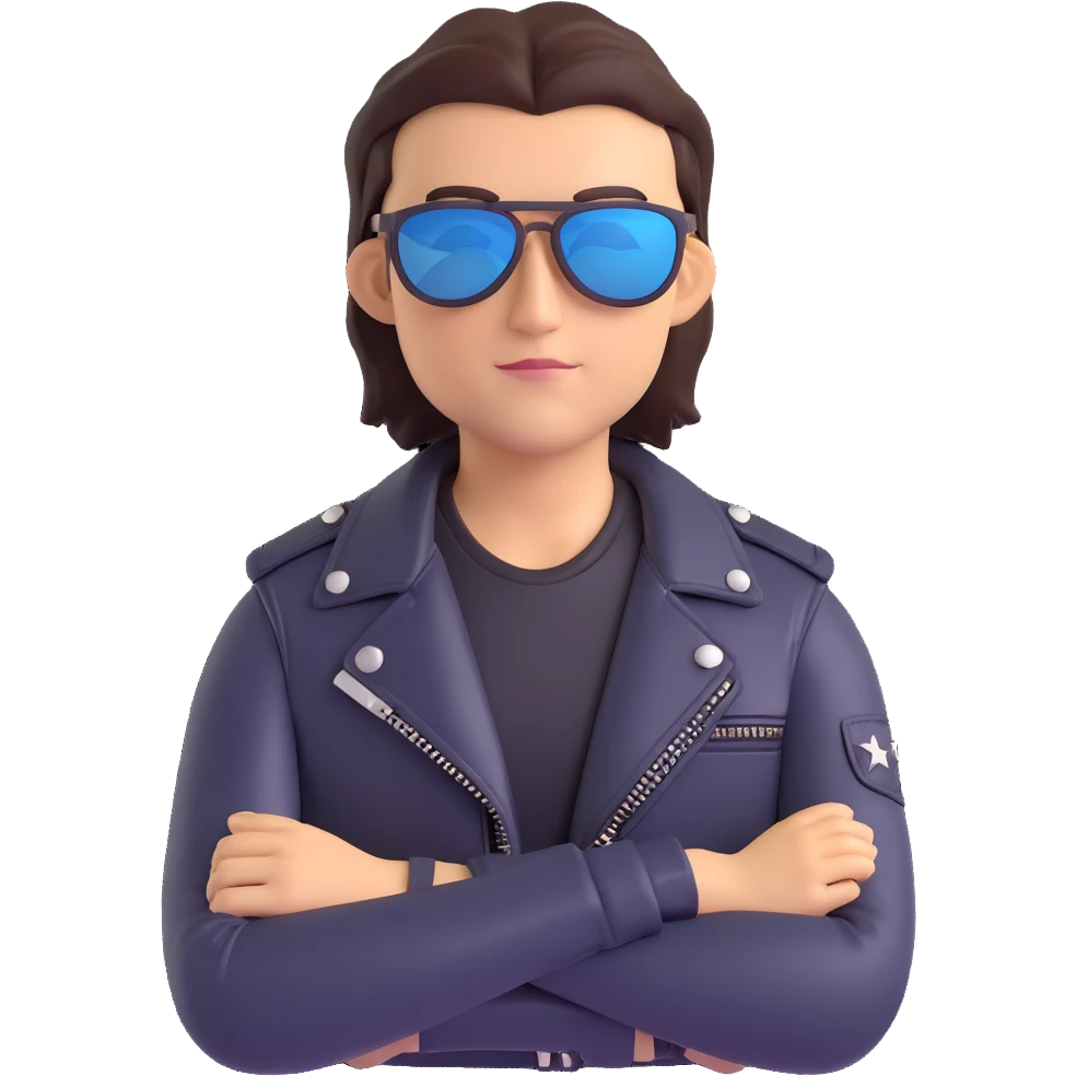 a rockstar pilot, energetic, cool sunglasses, leather jacket, confident pose emoji