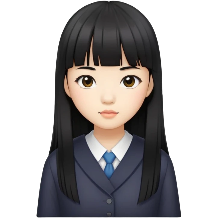 Asian schoolgirl with straight black hair, long length, and blunt bangs emoji