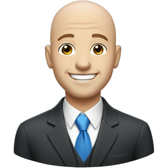 smiling bald man with blue eyes in suit emoji
