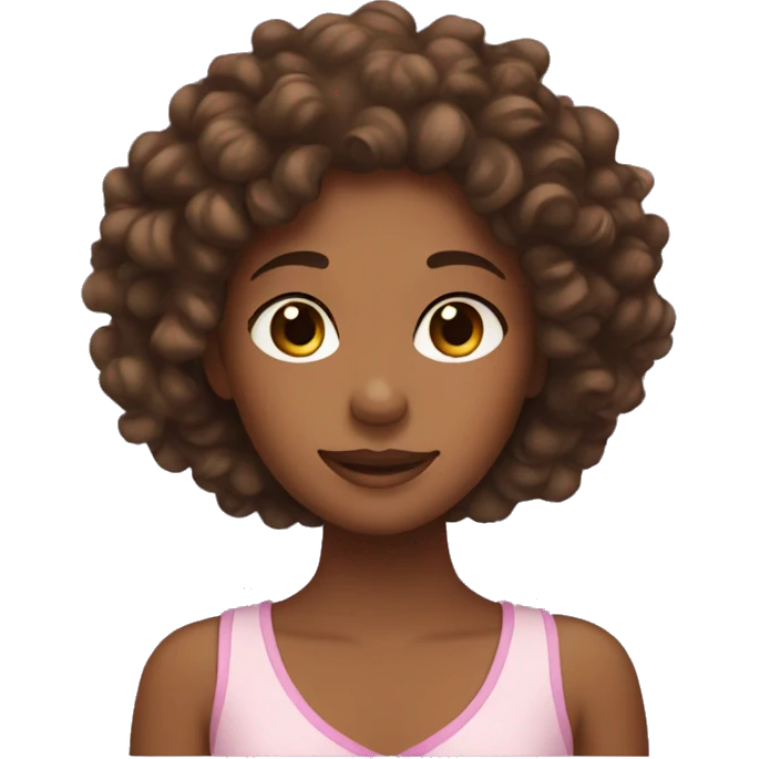 Girl with brown curly hair doing skin care emoji