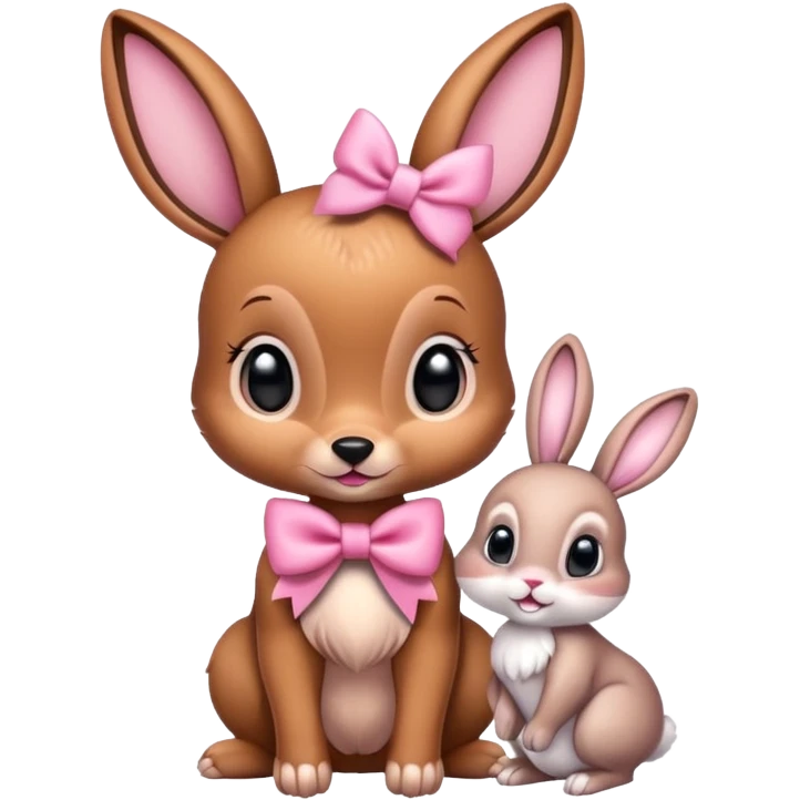 Bambi with pink bow with bunny emoji