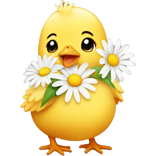 Baby chick holding a daisy emoji