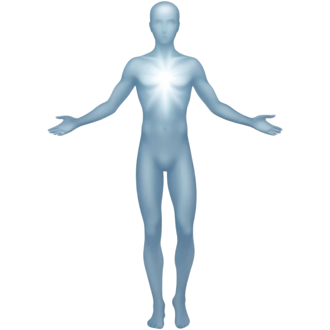 Male silhouette composed of subtle monochrome ethereal flowing energy, abstract aura forming the shape of a man, no facial features, minimal emoji