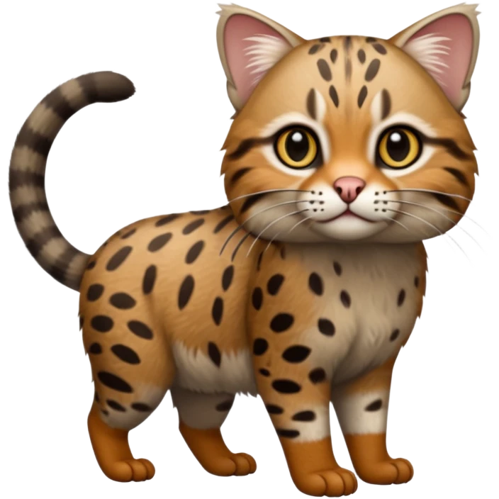 Realistic wild natural Pallas-cat-ocicat-ocelot-Rusty-spotted-cat-fusion-hybrid-animal-creature, full body emoji