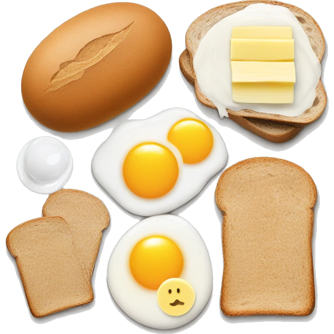 4 eggs, 2 Wholemeal bread with butter, Banana, Milk emoji