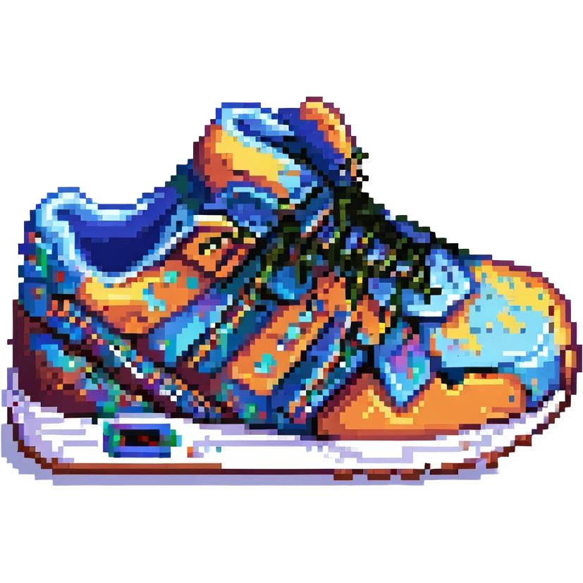 a heap of sneakers with laces showing in pixel art style emoji