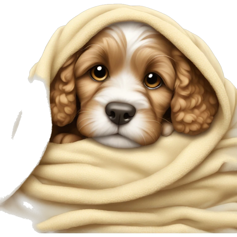 cute cockapoo puppy sleep in blanket emoji
