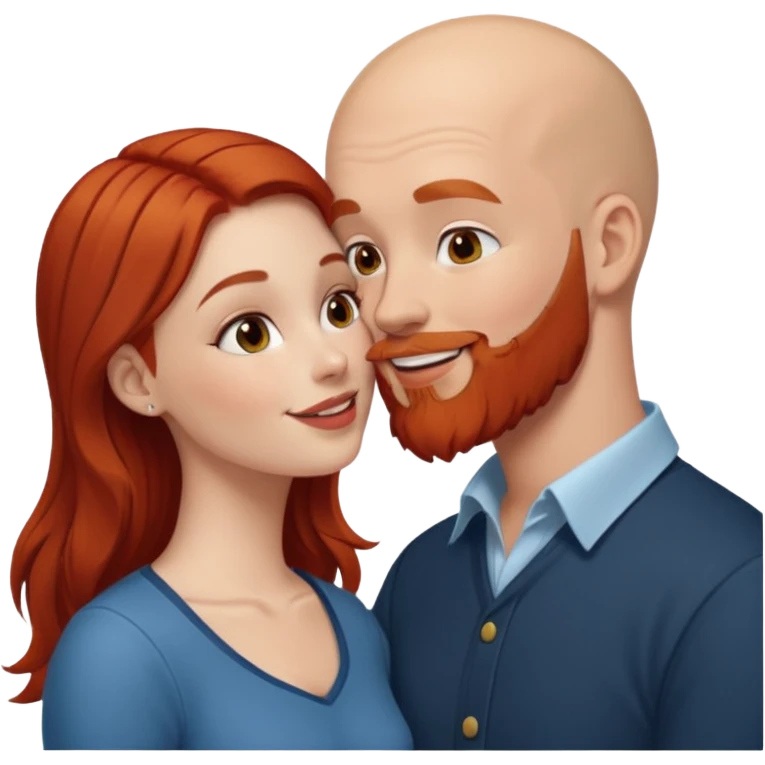 White Bald man with red beard kissing white girl with brown hair emoji