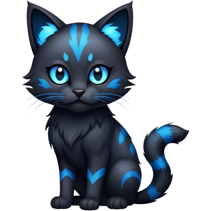 Cool cute edgy dark gloomy black abyssal Abyss-Night-Feline with glowing blue markings emoji