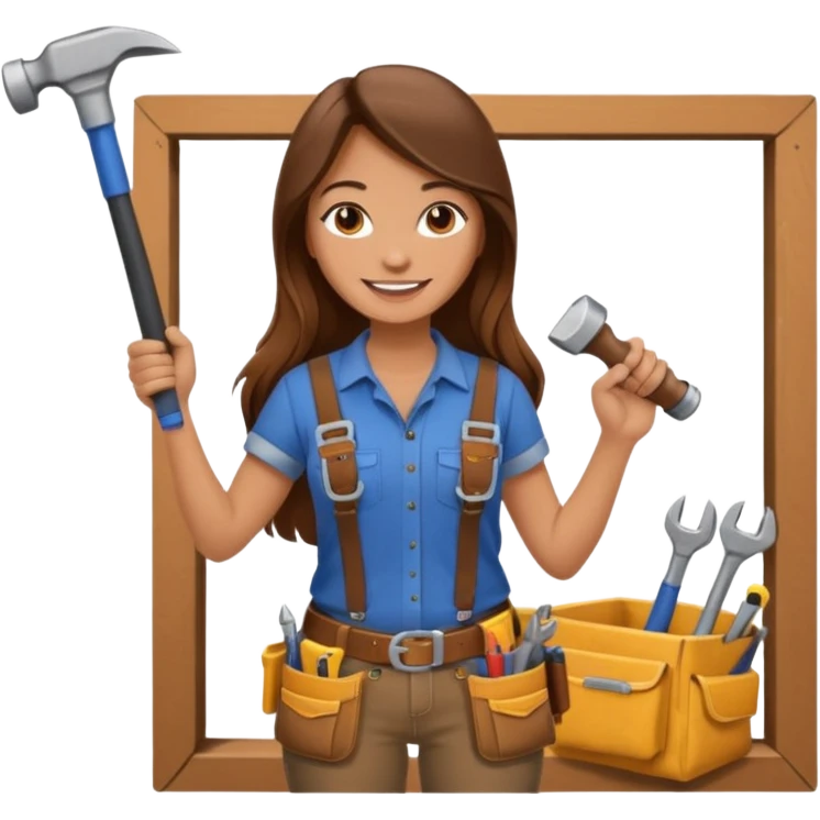 beautiful girl with long brown hair constructing new lounge room emoji